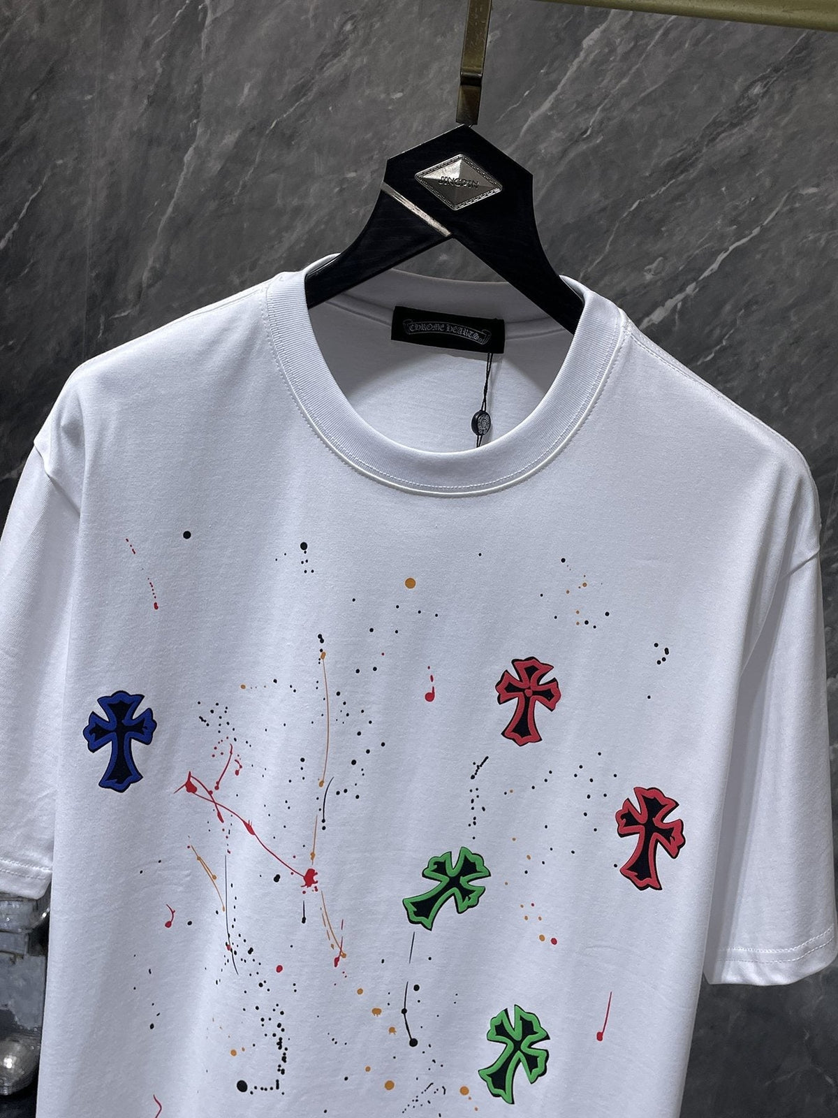 Chrome Hearts Cross Paint Splatter Graphic T-Shirt