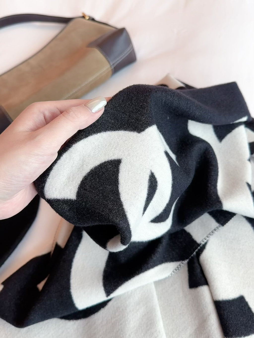 Chanel Style Oversized Logo Knit Scarf