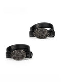 Croc Grain Leather Belt Vintage Oval Metal Buckle Replaceable Waist