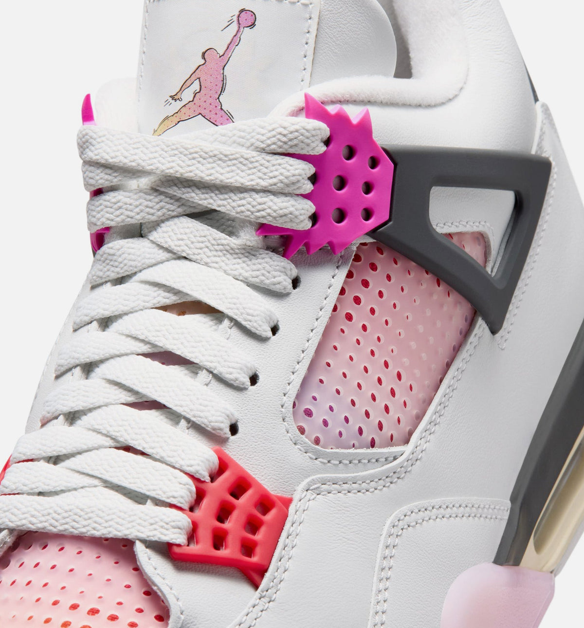 Air Jordan 4 Retro Comic Men's Sneakers - White / Pink / Smoke Grey