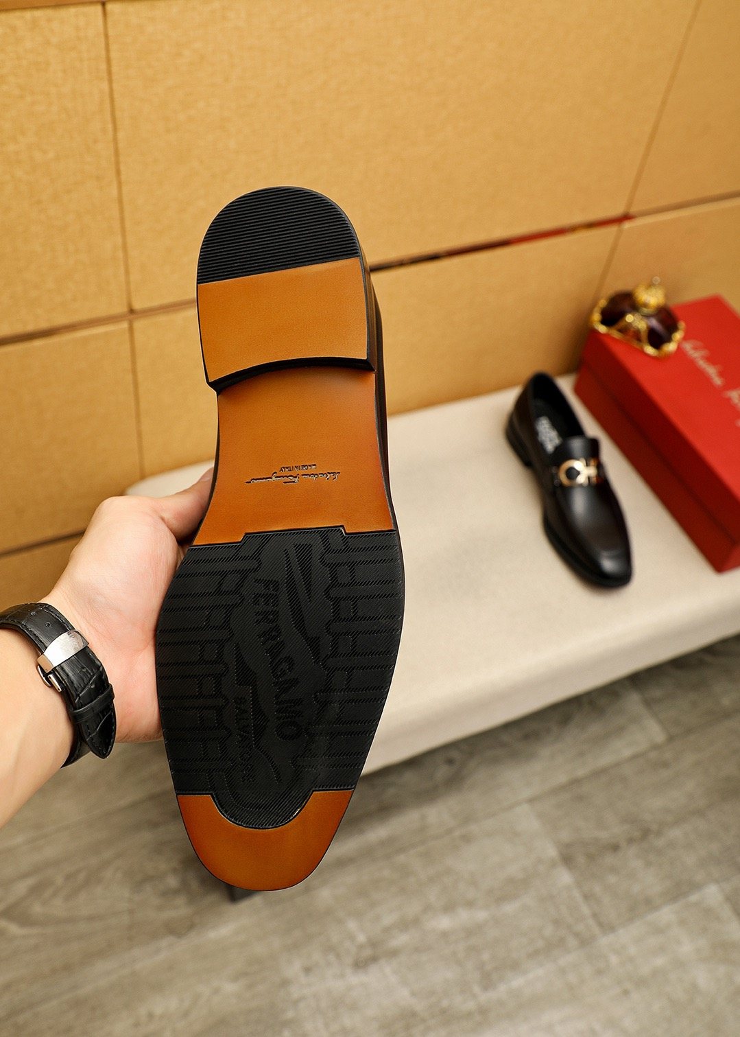 Ferragamo Men's Black Hardware Loafers - Rounded Toe