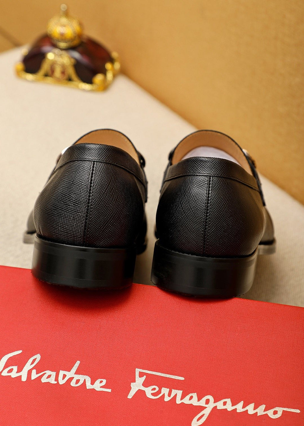 Ferragamo Black Buckle Leather Loafers - Slip-On Construction
