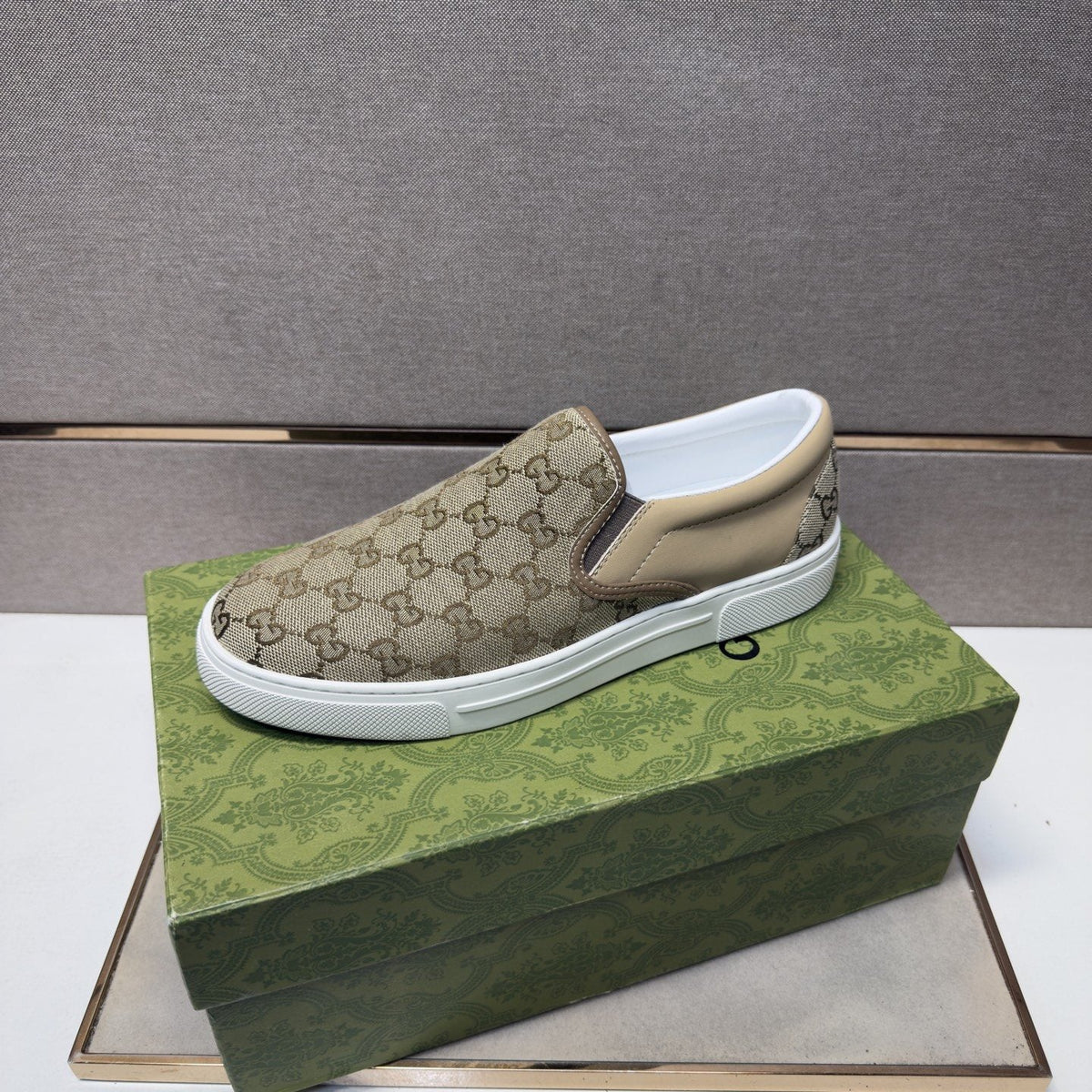Gucci Men's Beige Patterned Slip-On Sneakers