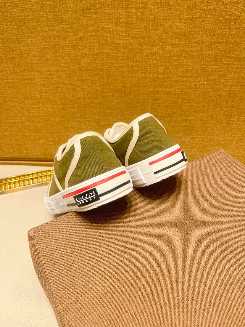 Olive Green and White Low-Top Sneakers