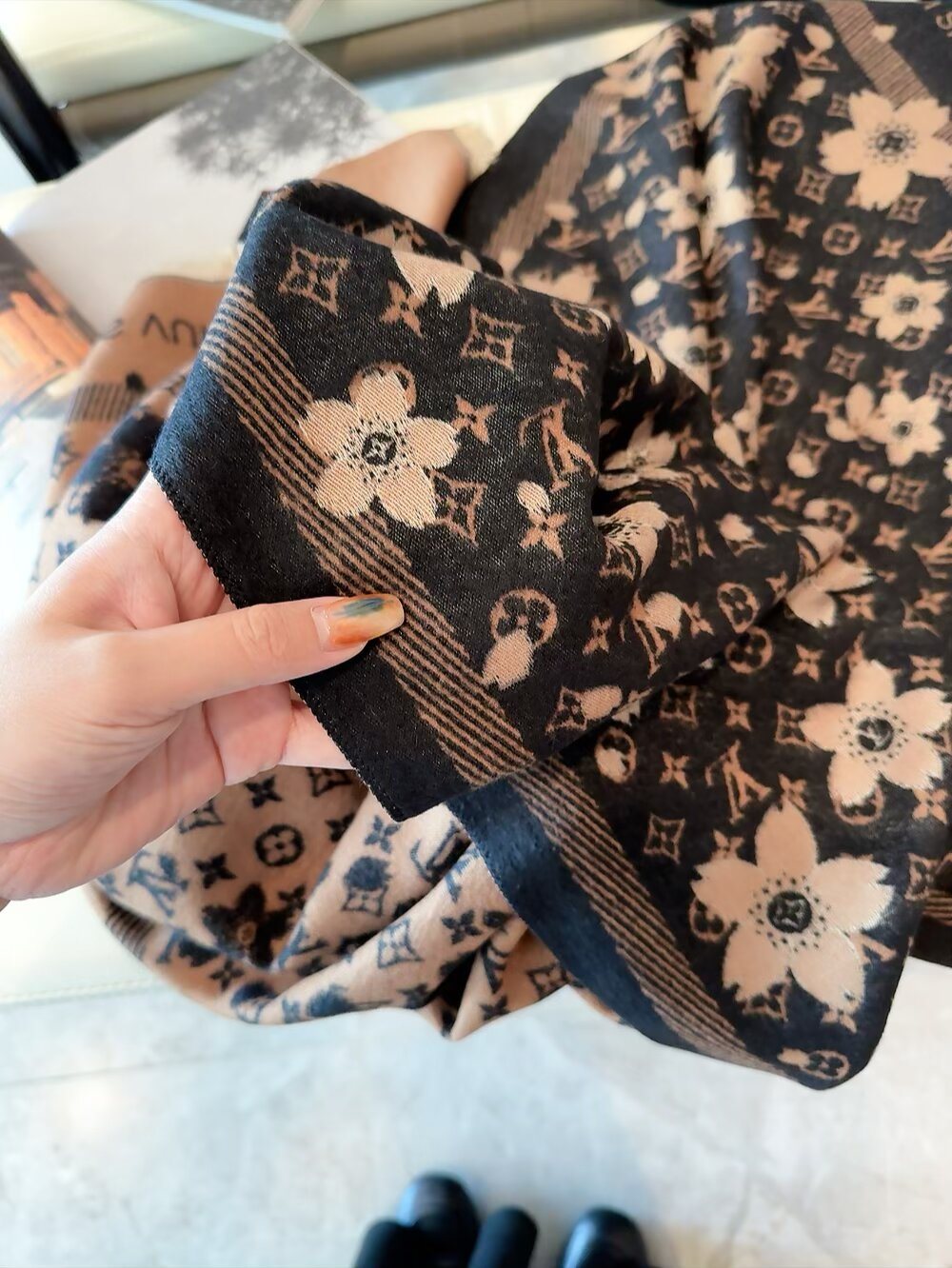 Louis Vuitton Floral Fringed Scarf