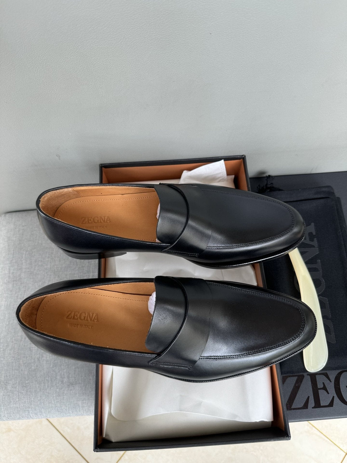 Zegna Men's Black Leather Loafers