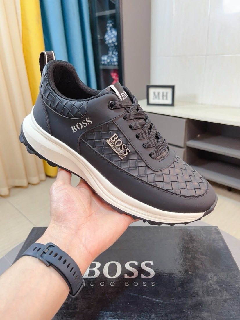 Hugo Boss Dark Gray Woven Panel Sneakers