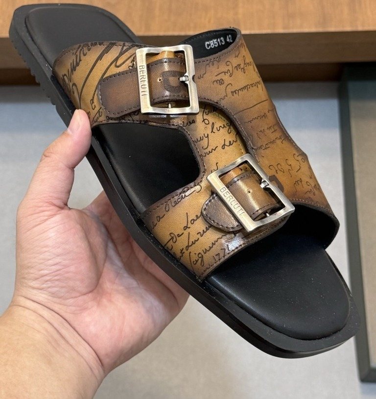 Berluti Patterned Buckle Slide Sandals