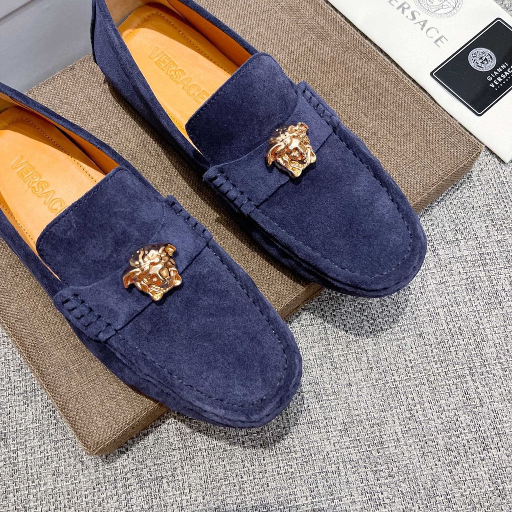 Versace Men's Navy Blue Ornament Loafers
