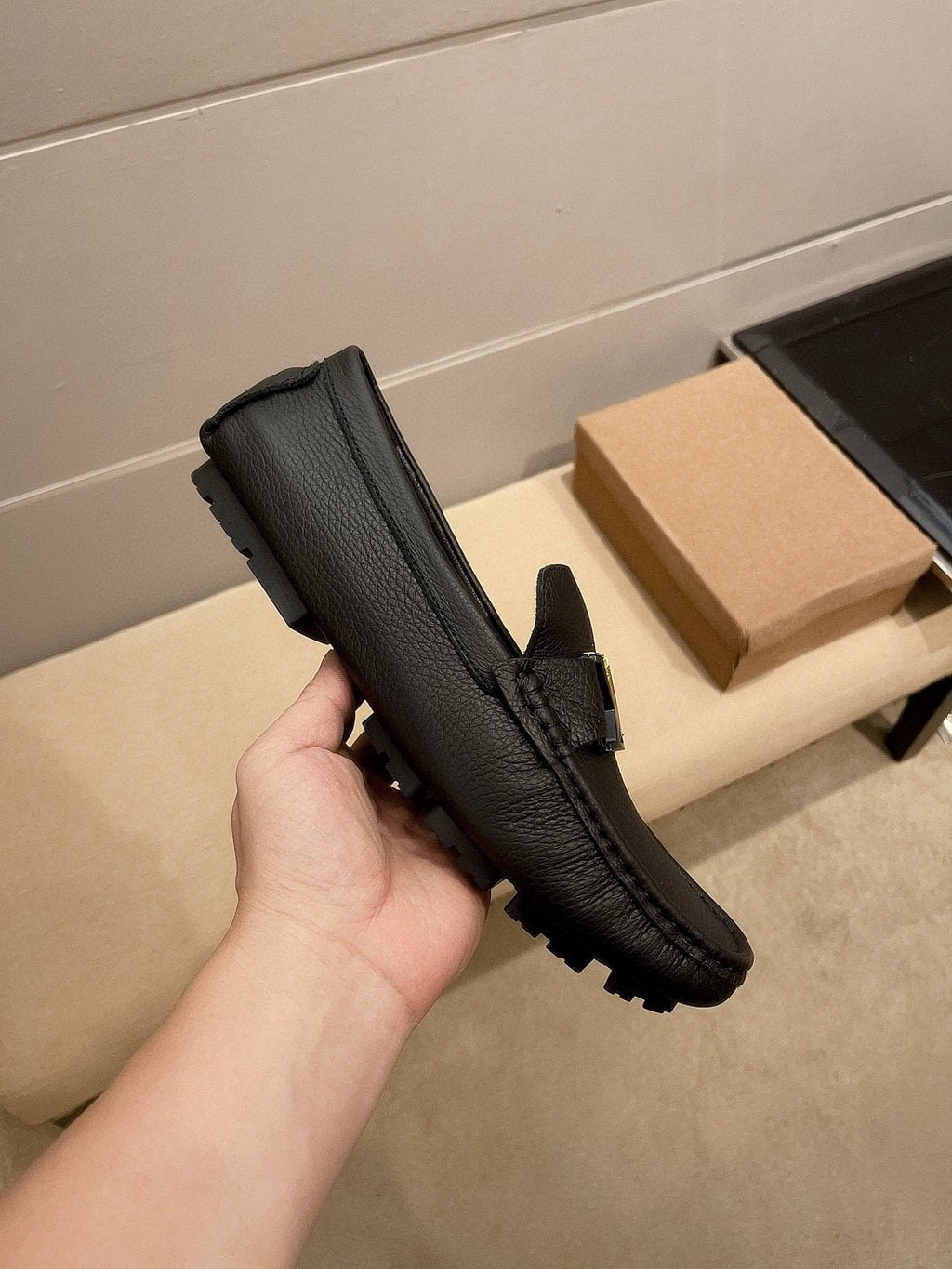 Louis Vuitton Black Gold-Tone Buckle Loafers