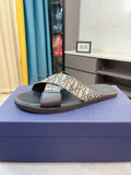 Dior Men's Patterned Cross-Strap Slide Sandals - Black and Beige
