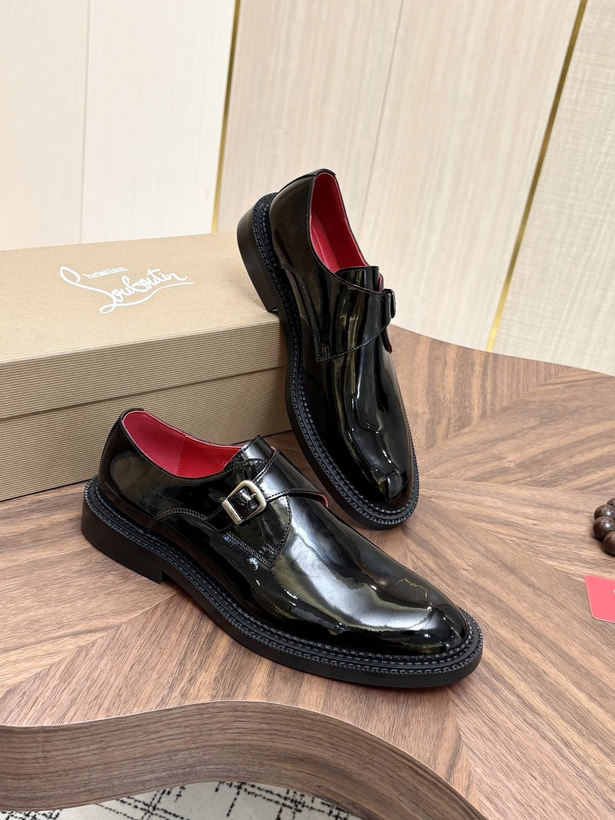 Christian Louboutin Black Glossy Buckle Dress Shoes