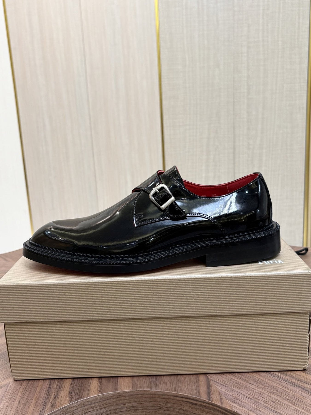 Christian Louboutin Black Glossy Buckle Dress Shoes
