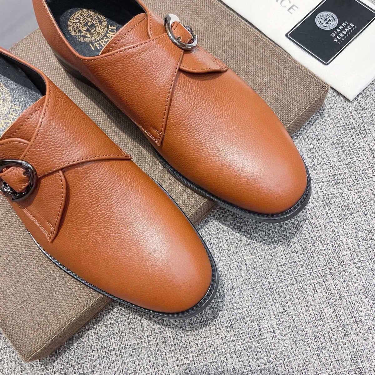 Versace Men's Tan Brown Metal Detail Slip-On Shoes