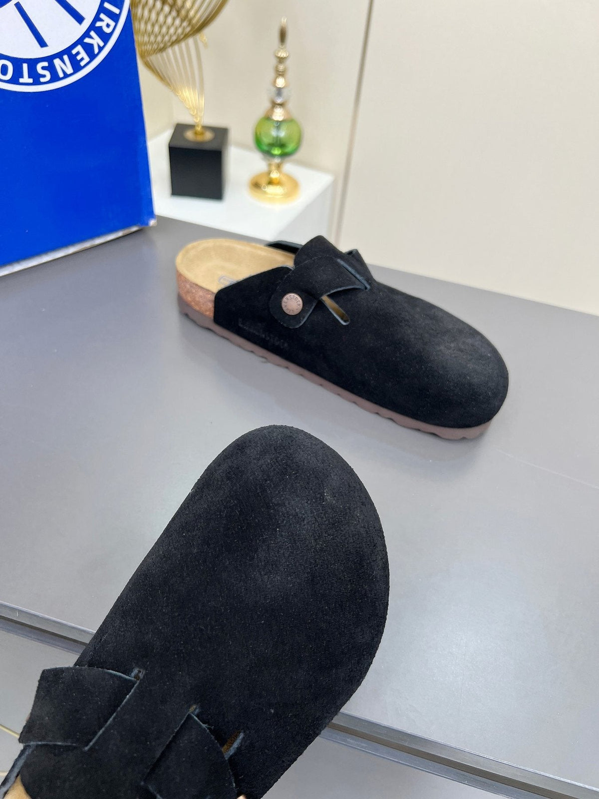 Birkenstock Black Suede Buckle Mule Clogs