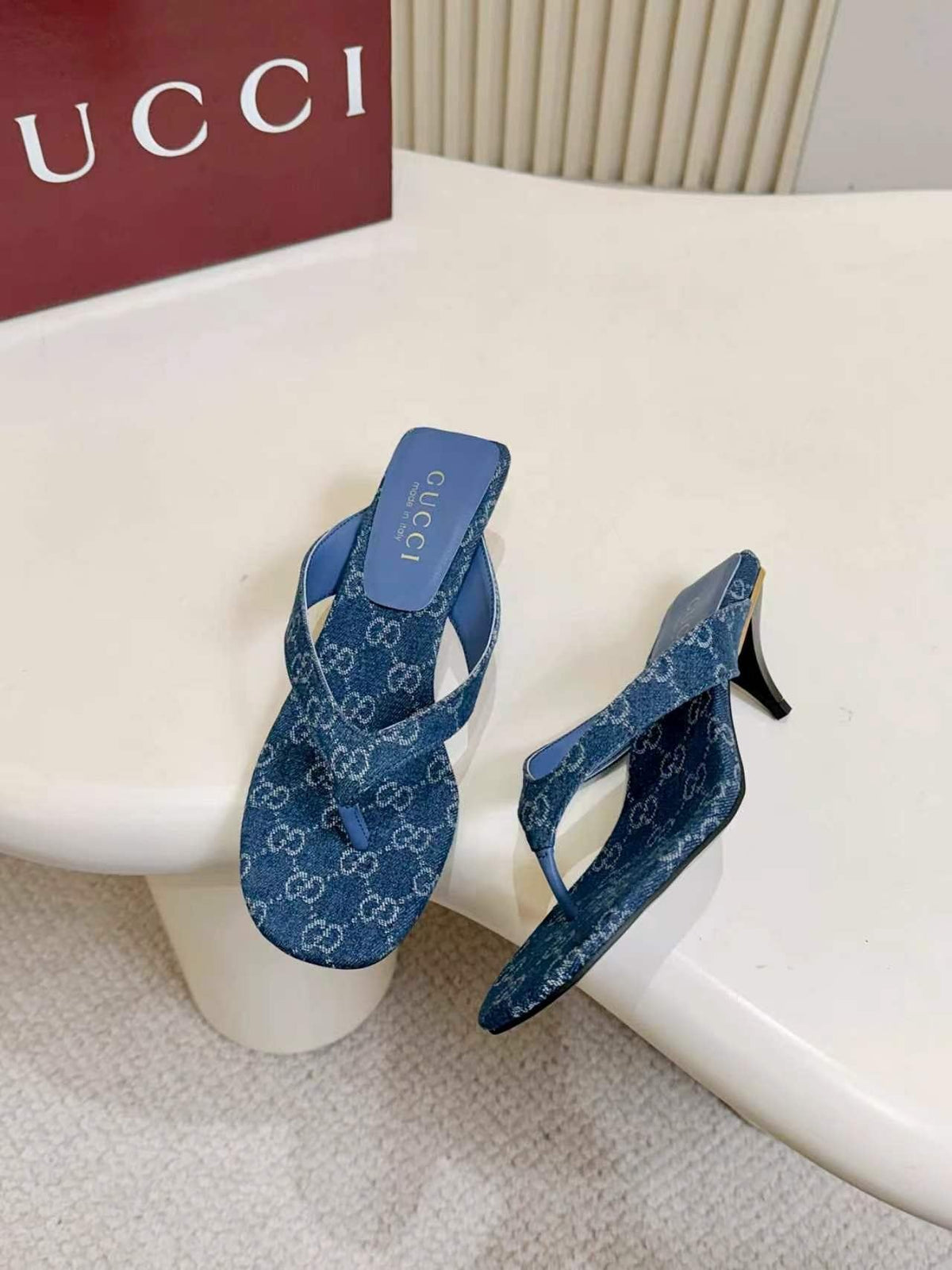 Gucci Women's Blue Monogram Slingback Sandals