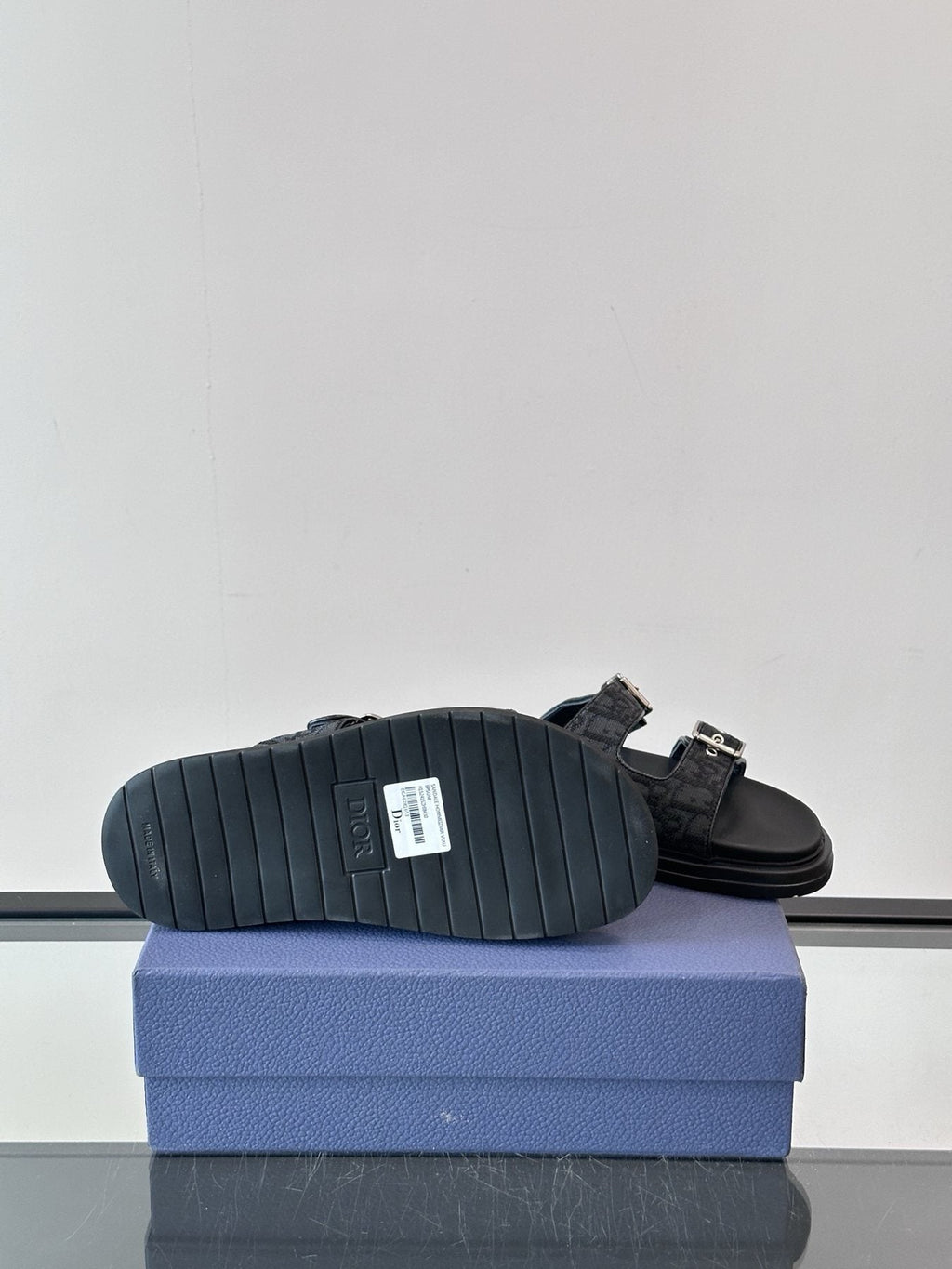 Dior Men's Buckle Strap Slide Sandals - Black and Charcoal Gray