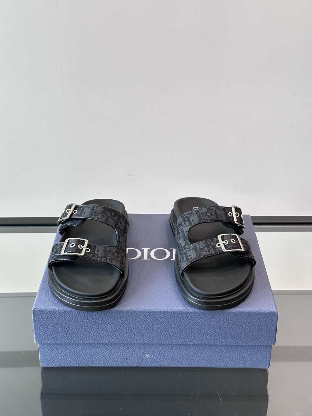 Dior Men's Buckle Strap Slide Sandals - Black and Charcoal Gray