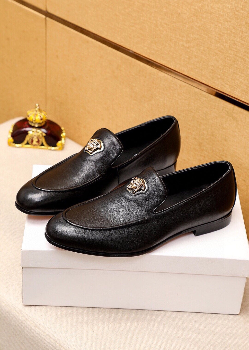 Versace Black Medallion Slip-On Shoes