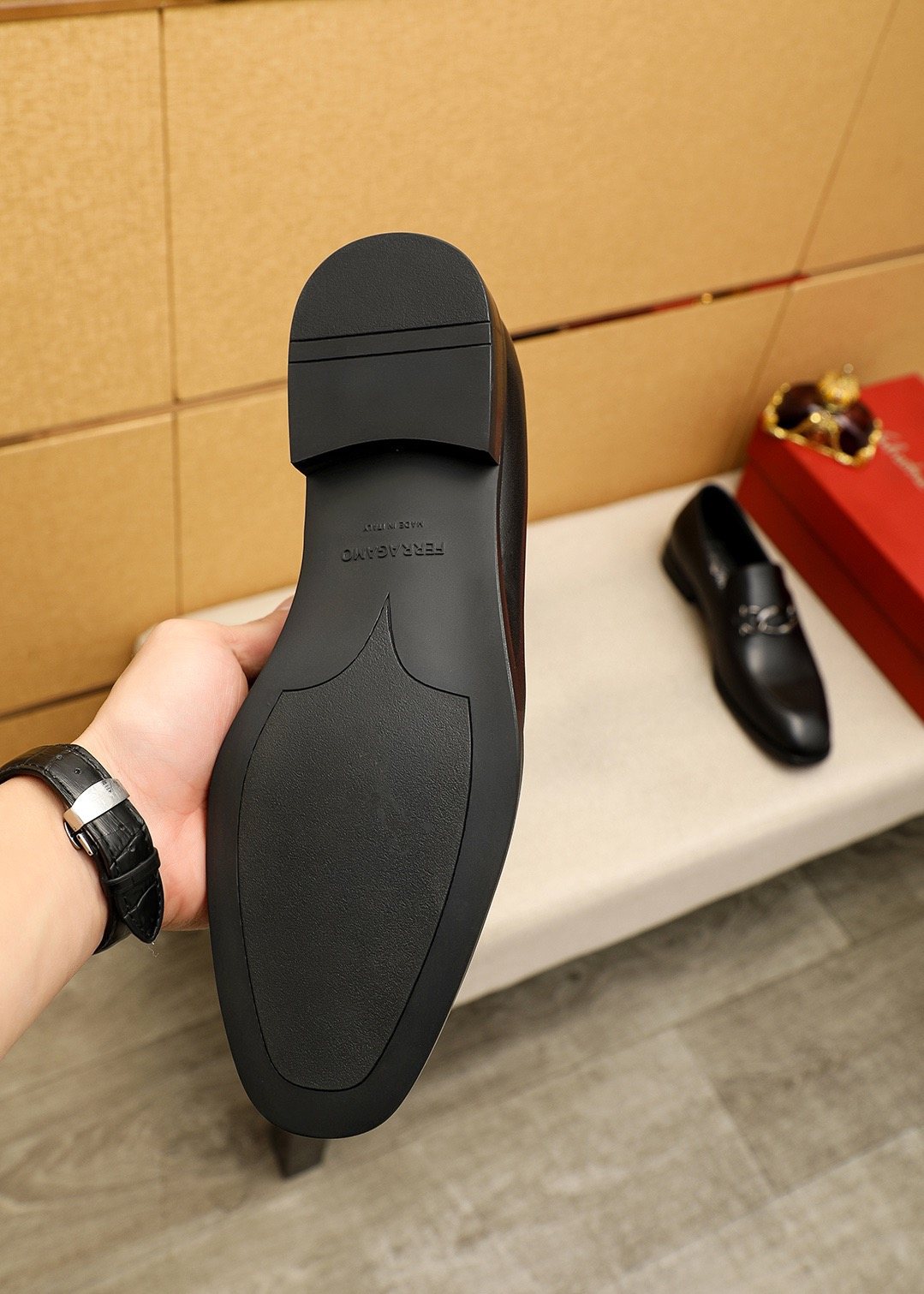 Ferragamo Men's Black Bit Loafers - Metal Bit Vamp Detail