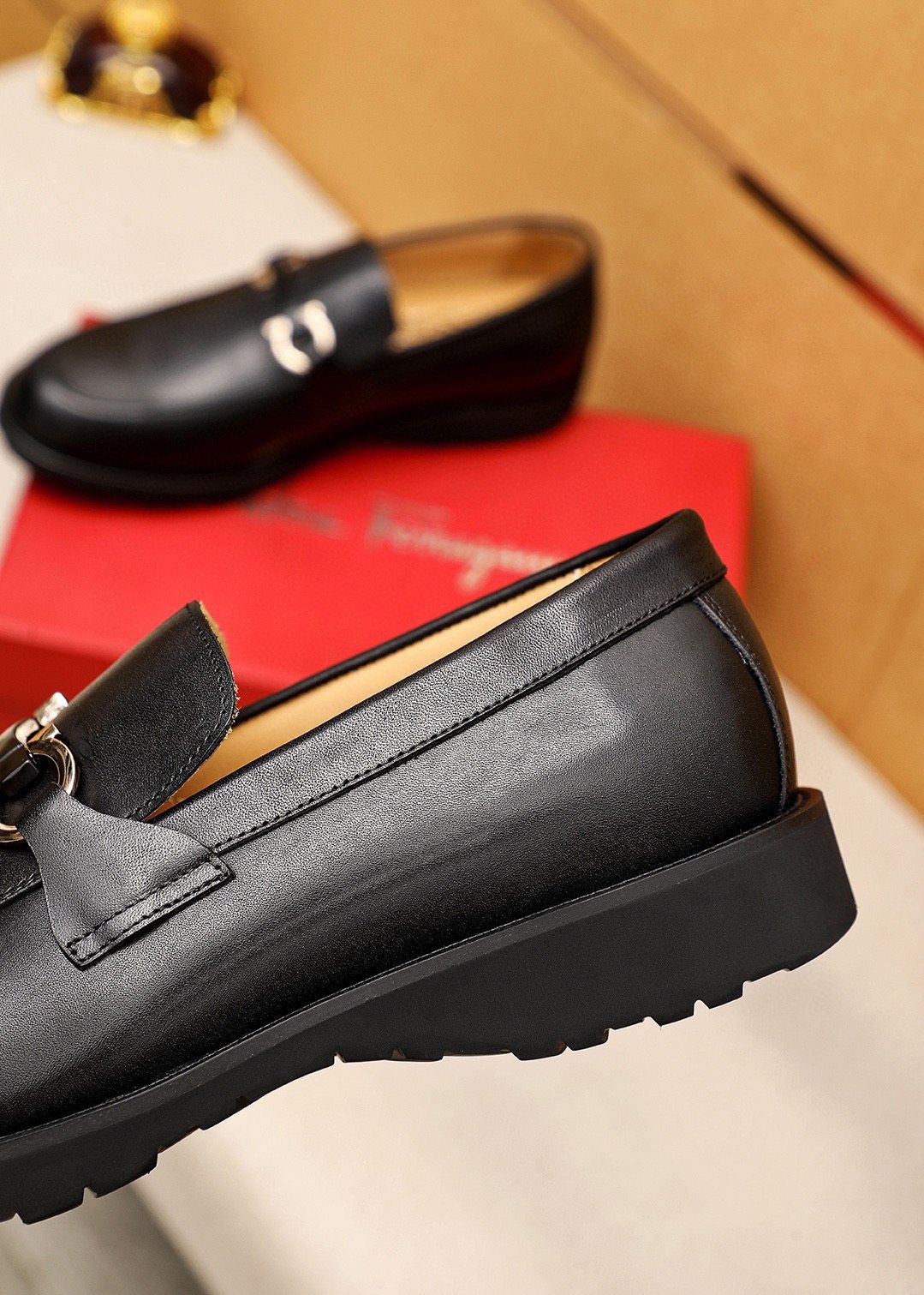 Ferragamo Black Buckle Loafers - Lugged Outsole