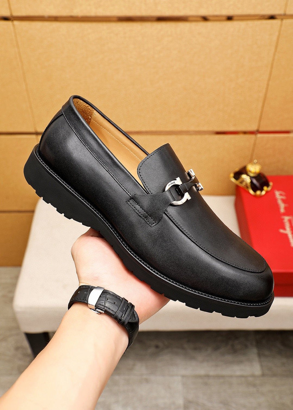 Ferragamo Black Buckle Loafers - Lugged Outsole