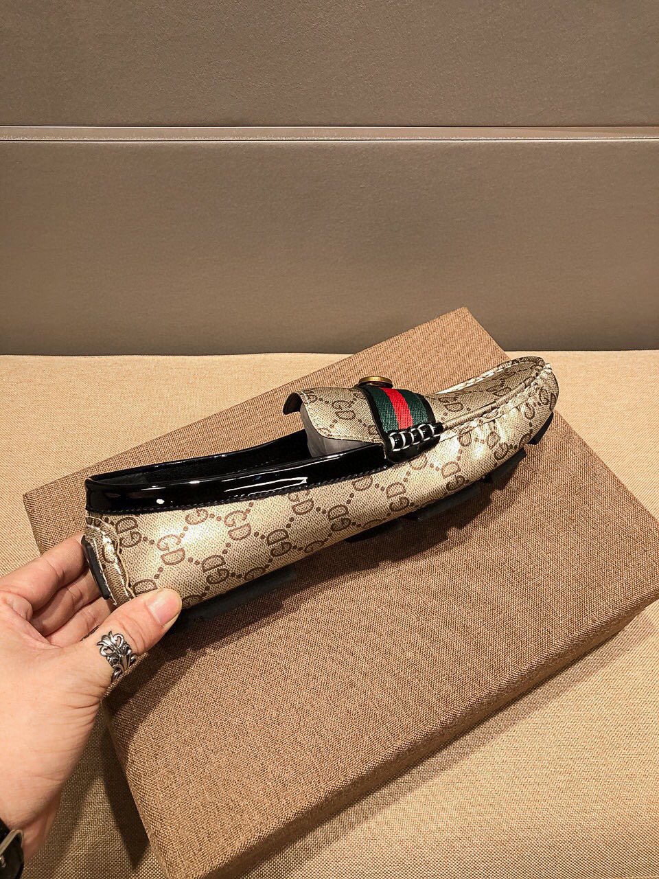 Gucci Men's Beige Web Loafers