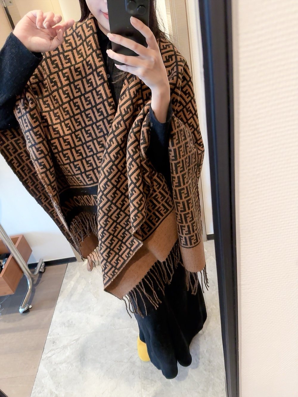 Fendi Geometric Fringed Poncho