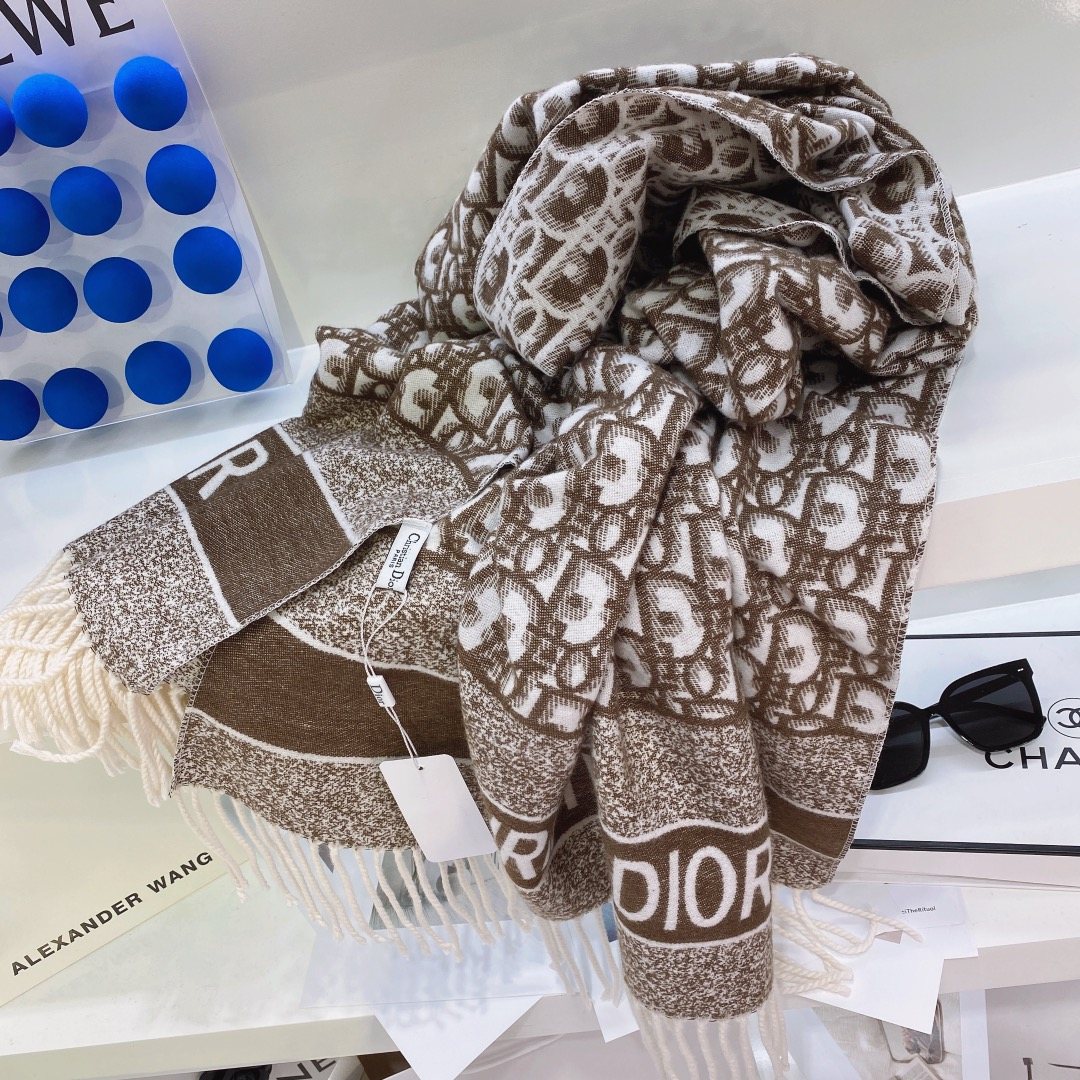 Dior Brown & Ivory Fringed Scarf