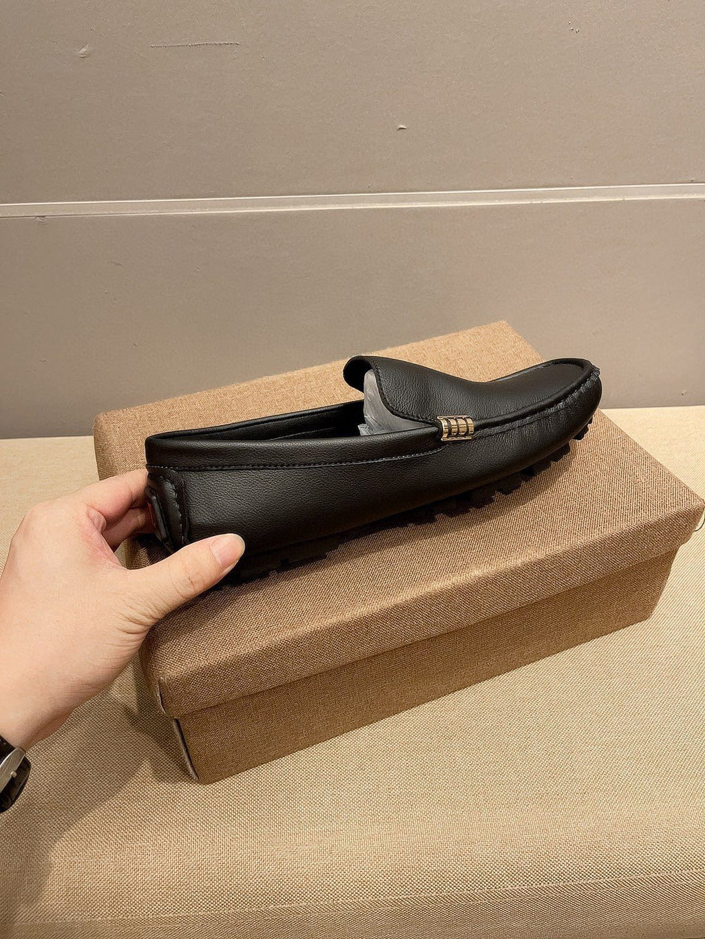 Louis Vuitton Black Pebbled Leather Loafers - Moc-Toe Stitching