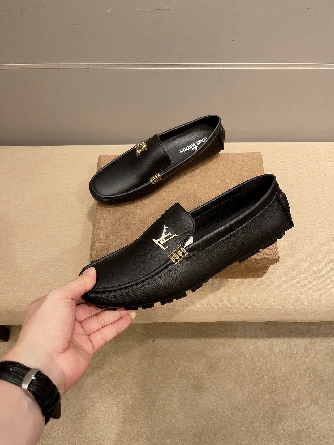 Louis Vuitton Black Pebbled Leather Loafers - Moc-Toe Stitching