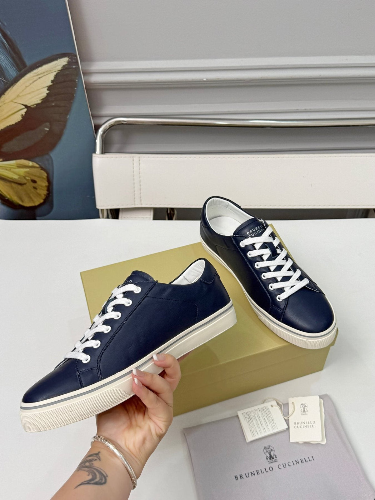 Brunello Cucinelli Navy Leather Low-Top Sneakers