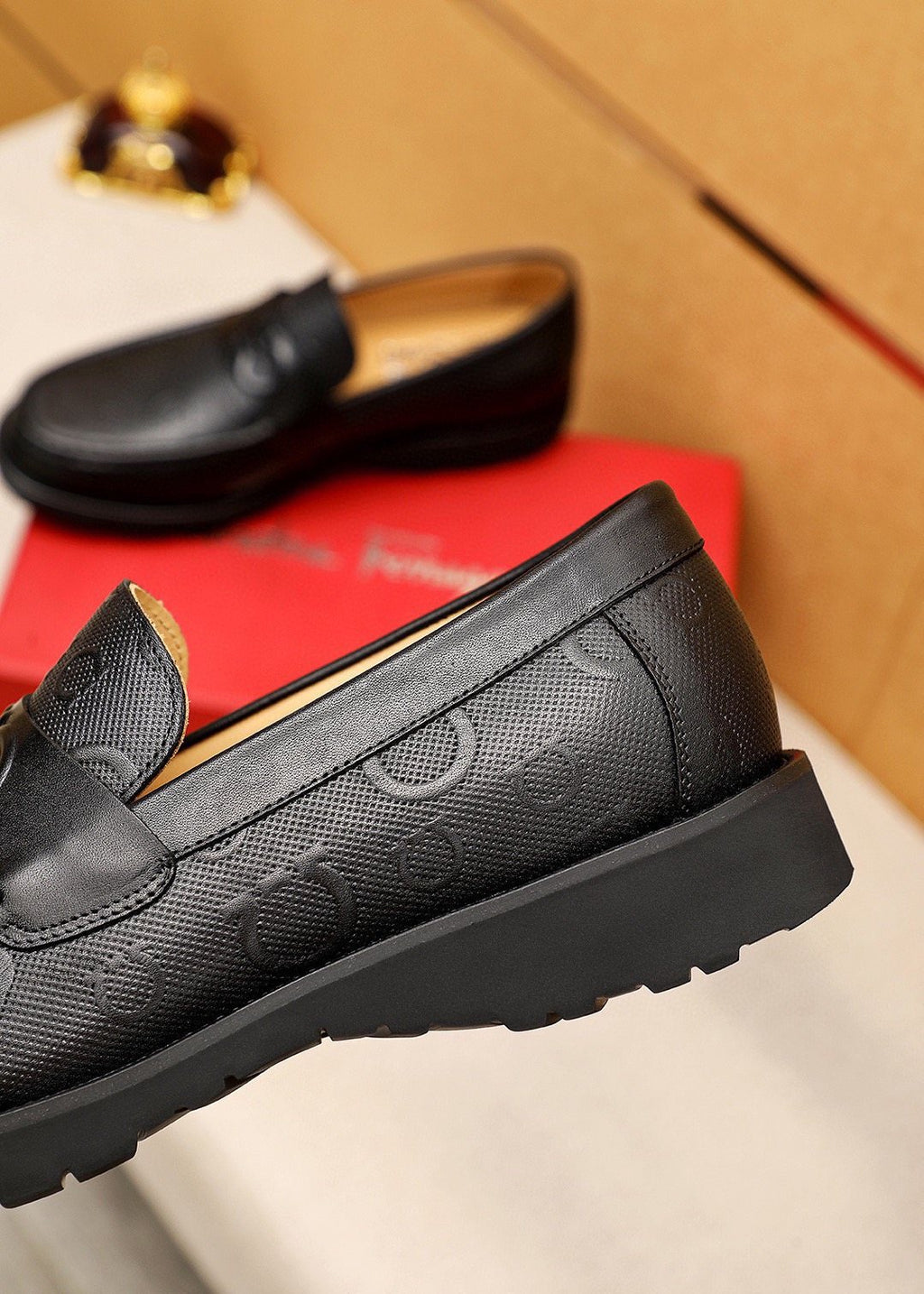 Ferragamo Black Embossed Slip-On Shoes