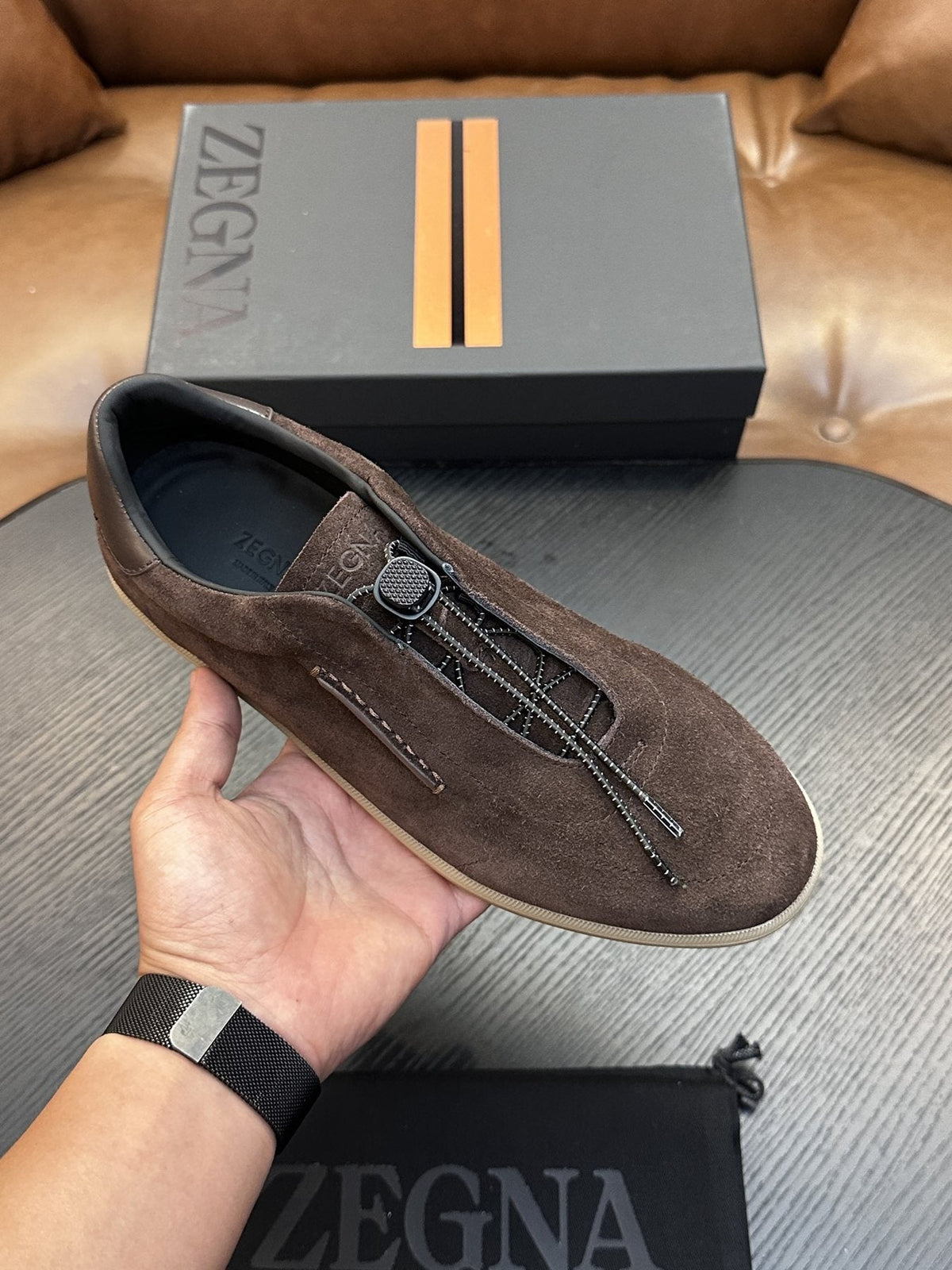 Zegna Triple Stitch Slip-On Sneakers - Suede And Leather Upper