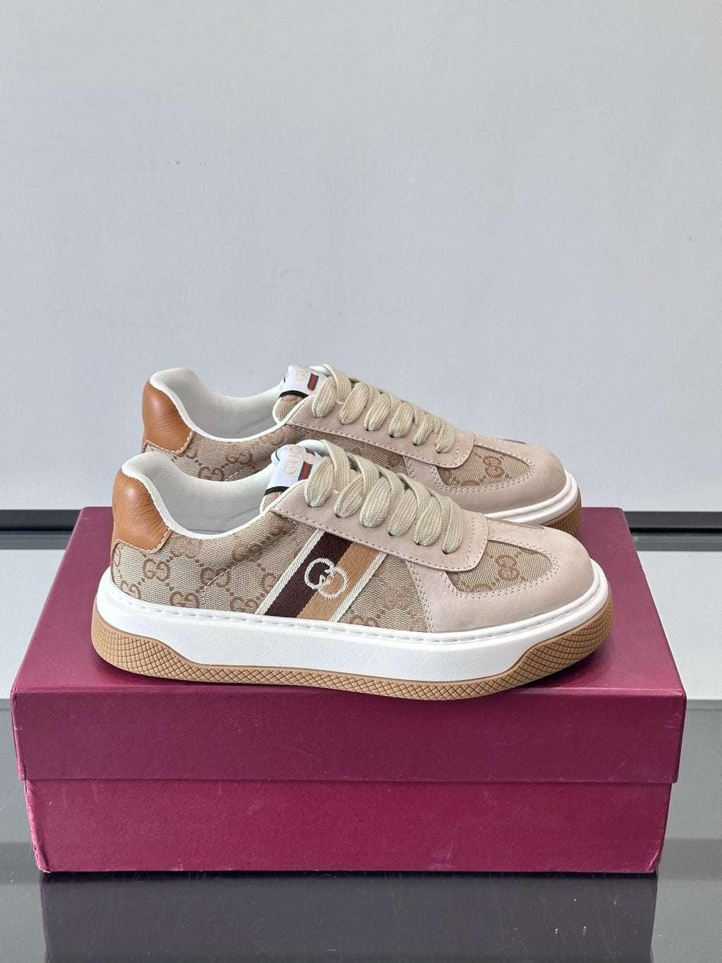 Gucci Men's Beige Patterned Panel Sneakers
