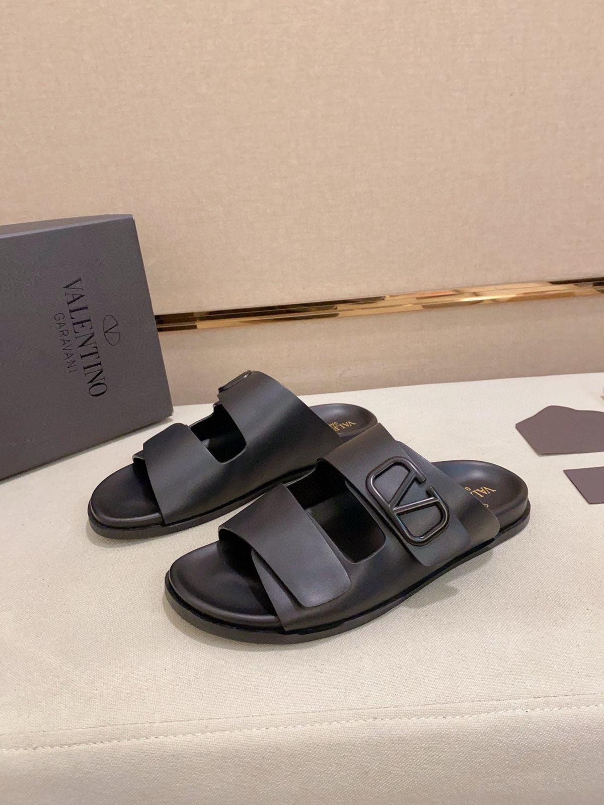 Valentino Men's Two-Strap Buckle Slide Sandals