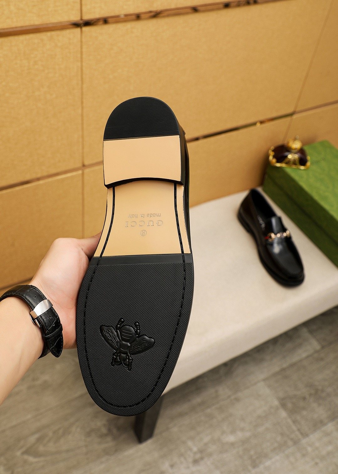 Gucci Black Web Bit Loafers