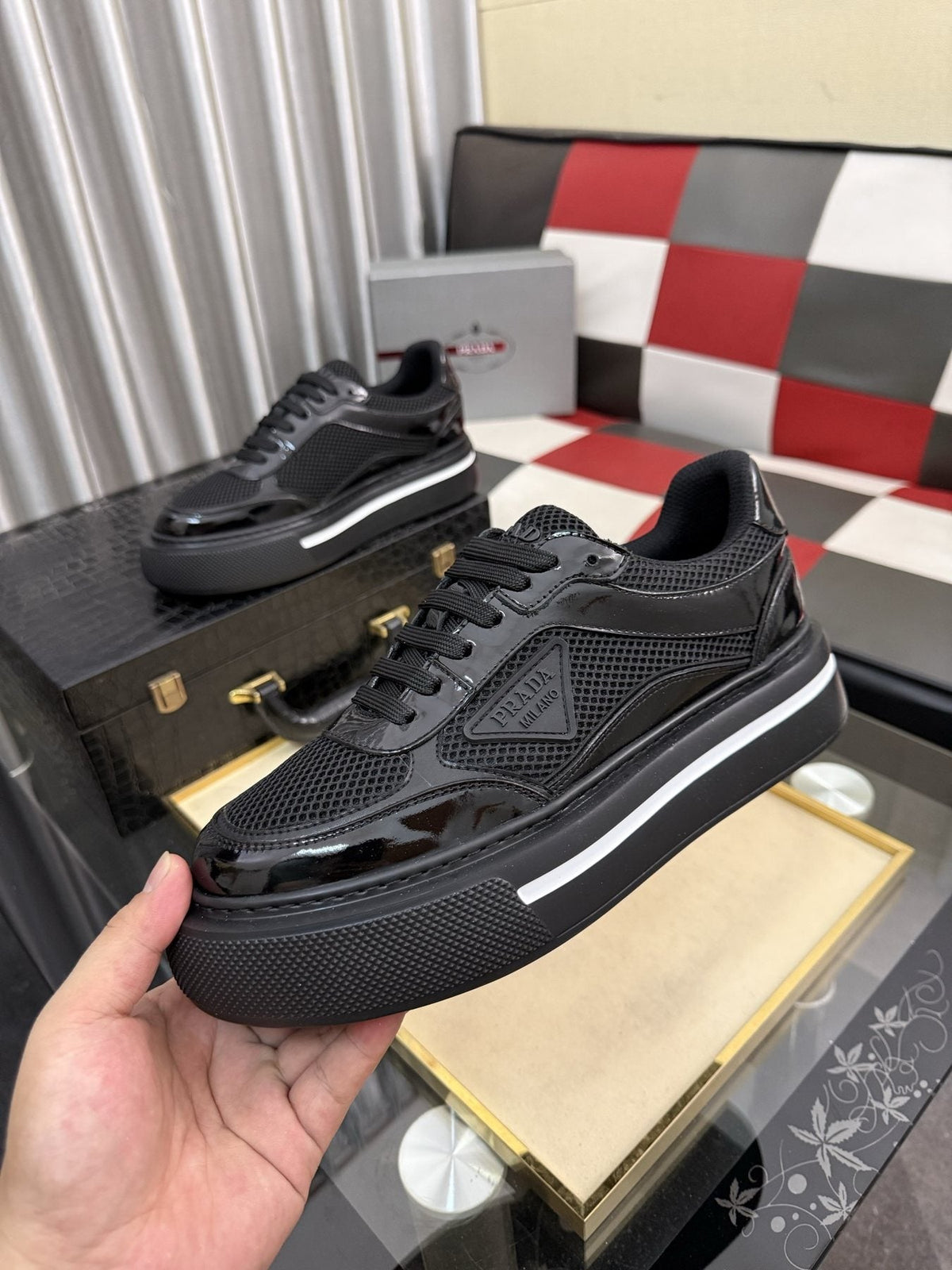 Prada Men's Low-Top Sneakers - Side Stripe