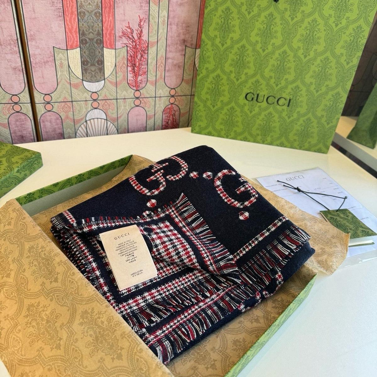Gucci Fringed Motif Scarf
