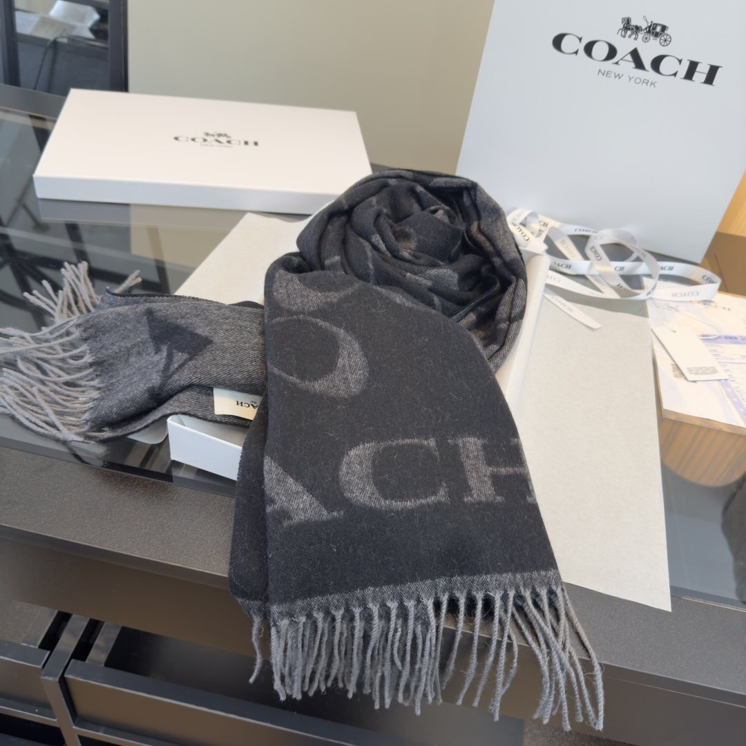 Coach Reversible Monogram Fringed Scarf