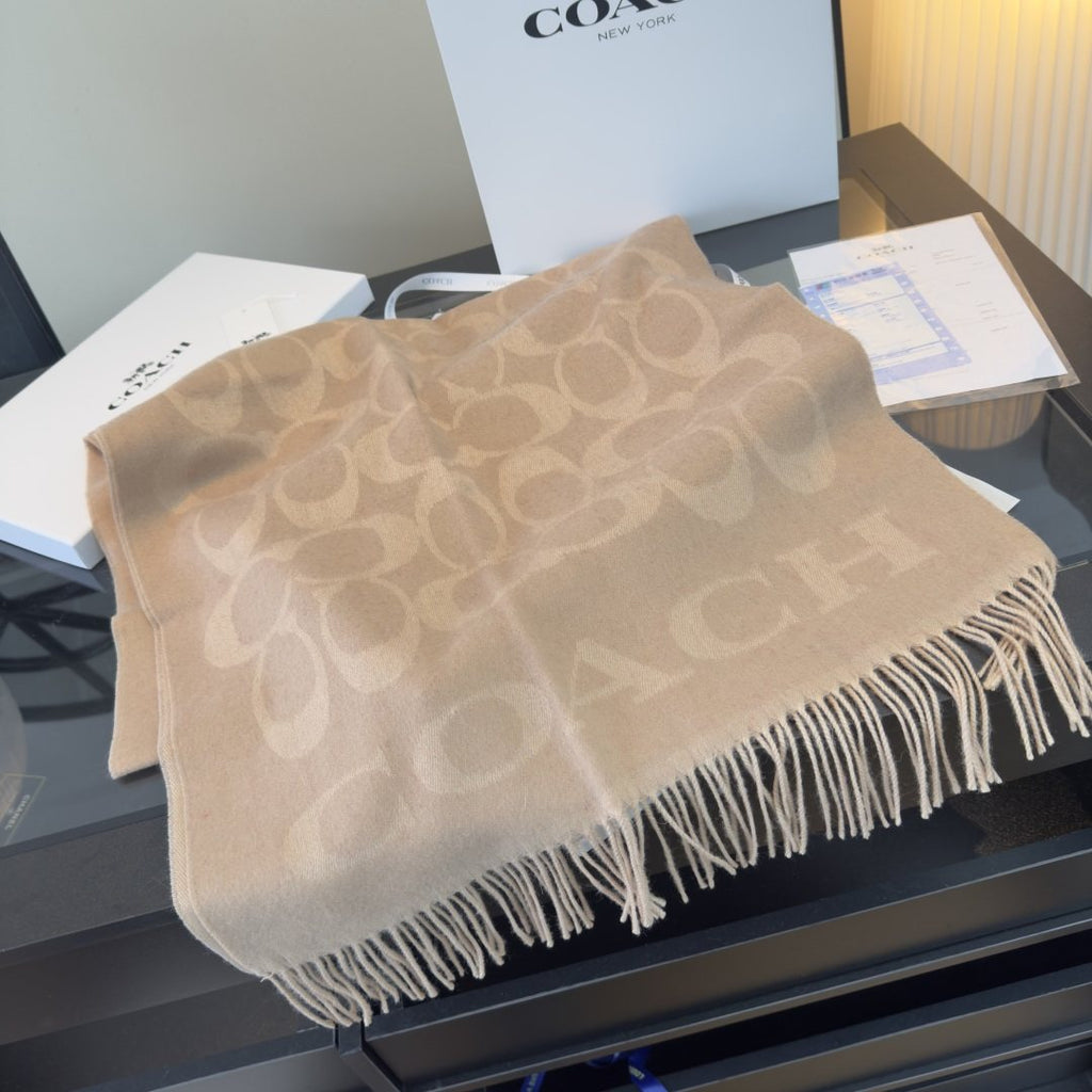 Coach Reversible Monogram Fringed Scarf