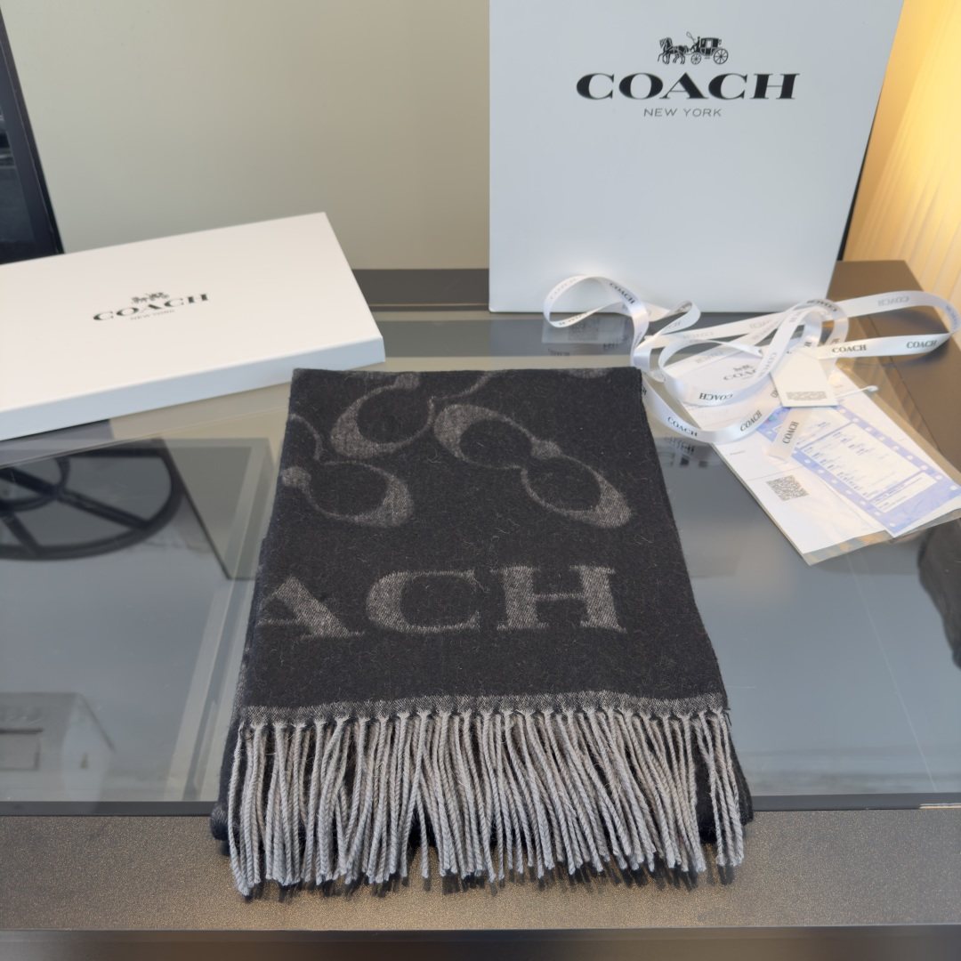 Coach Reversible Monogram Fringed Scarf