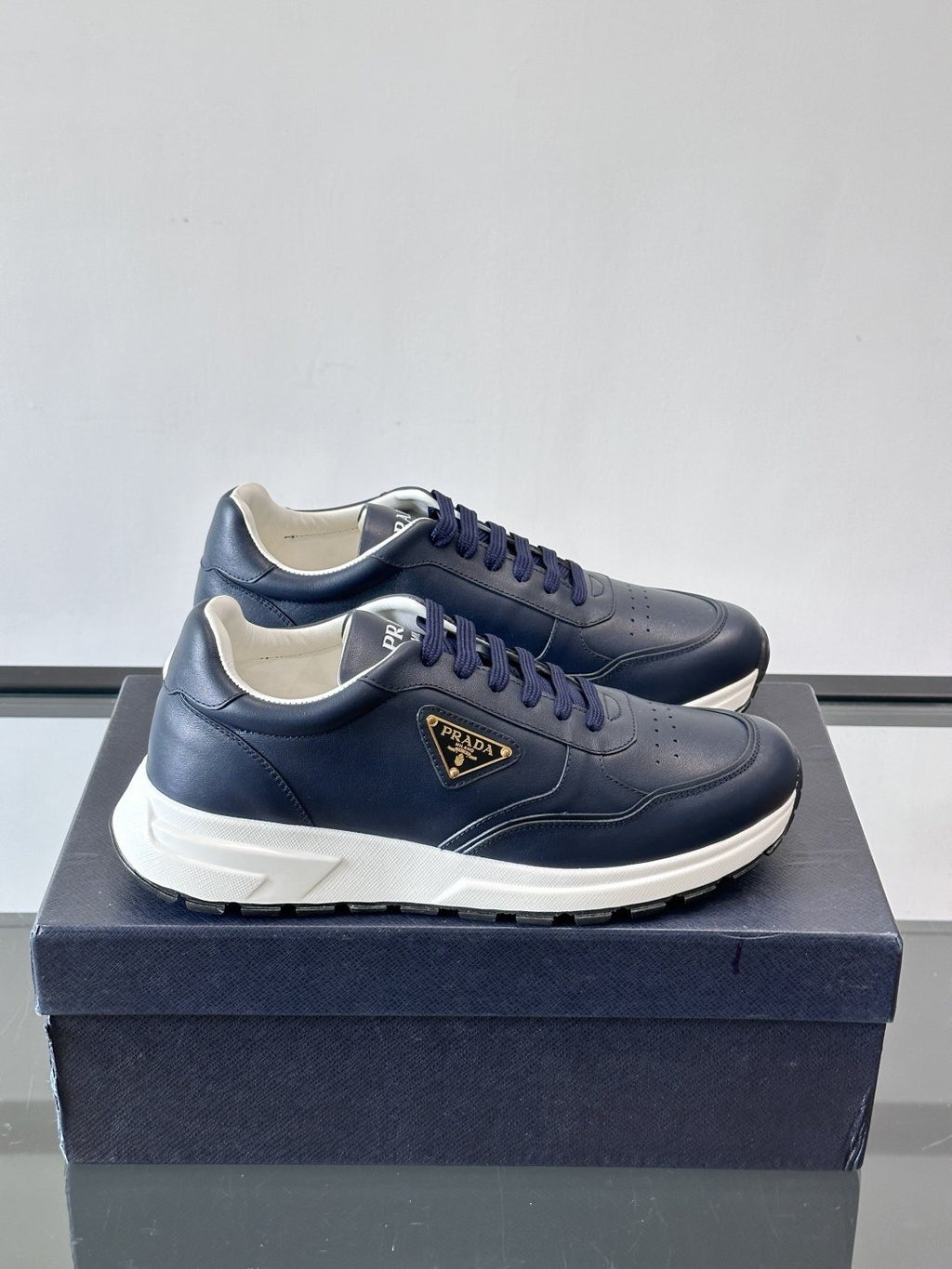 Prada Men's Triangle Plaque Low-Top Sneakers - Thick Lug Sole