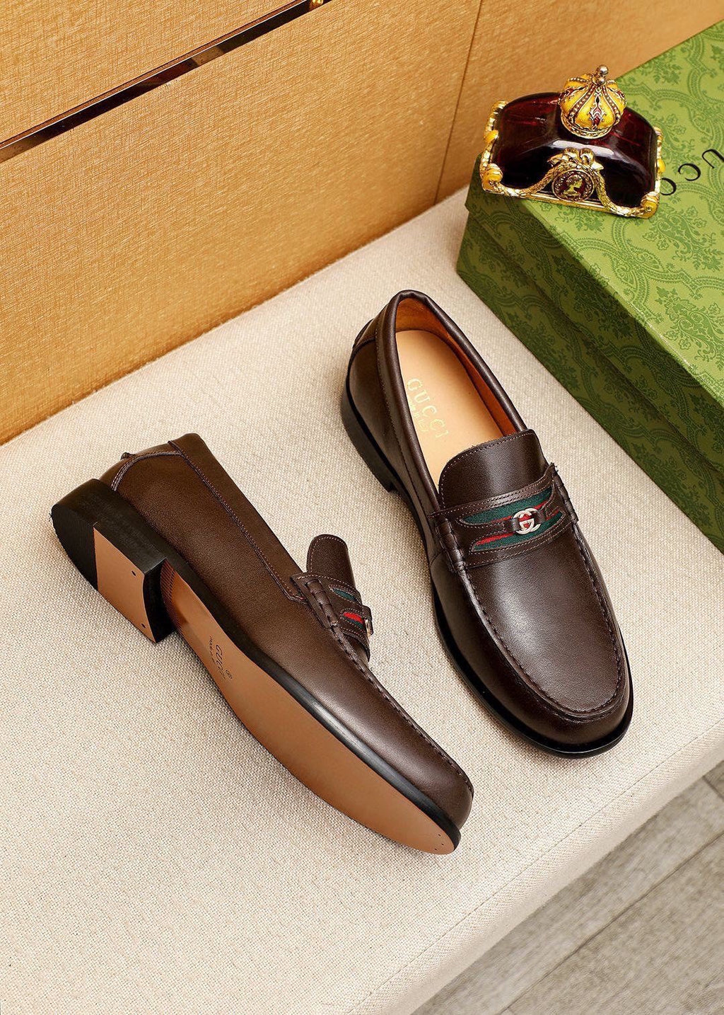 Gucci Web Stripe Leather Loafers