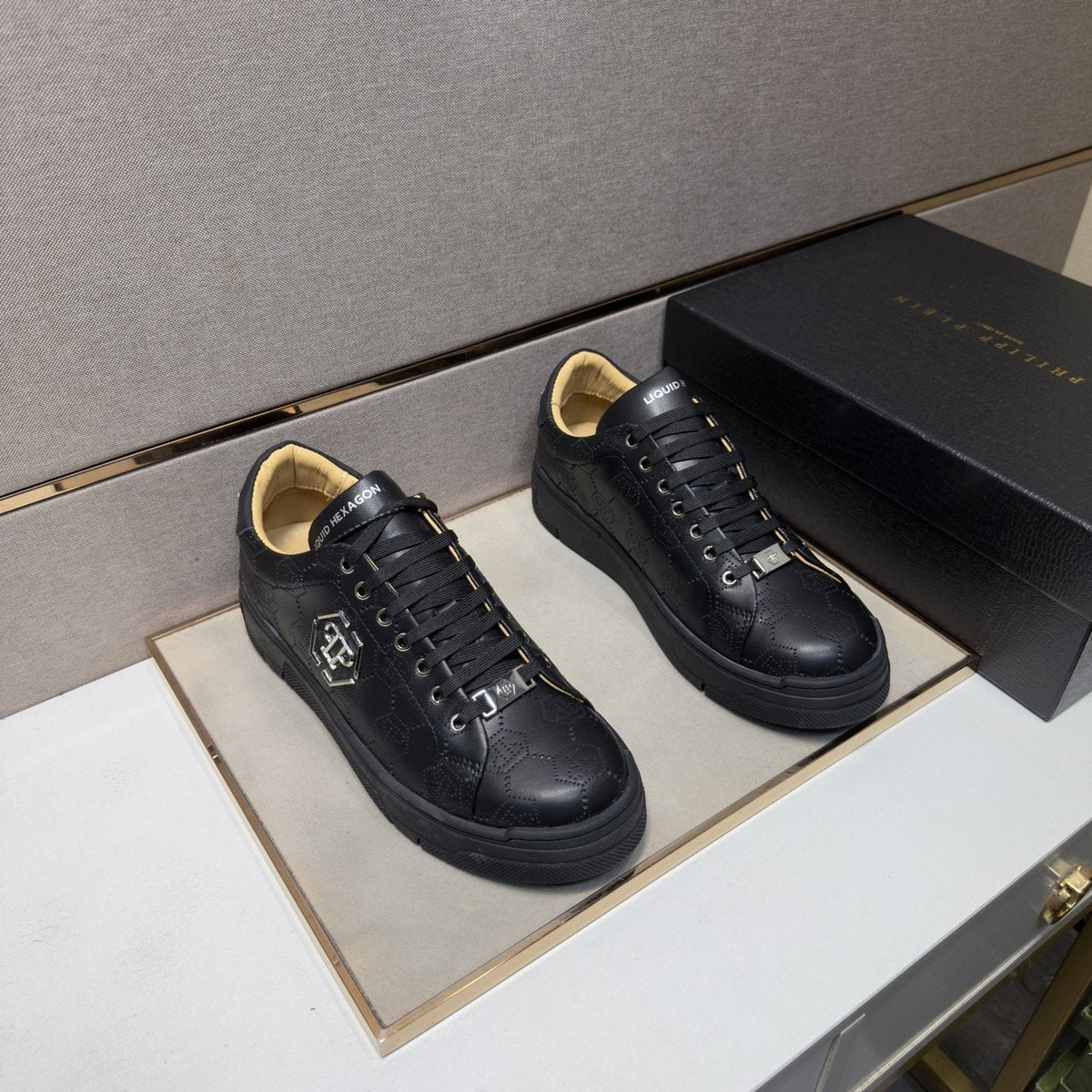 Philipp Plein Men's Textured Low-Top Sneakers - Metallic-Look Collar Accents