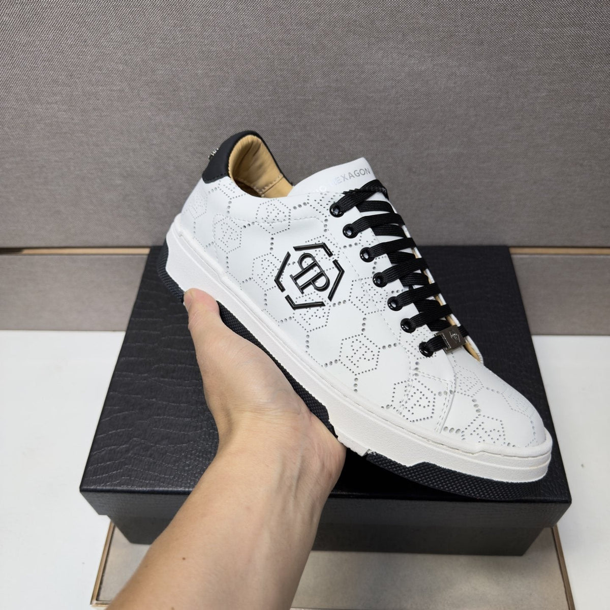 Philipp Plein Men's Textured Low-Top Sneakers - Metallic-Look Collar Accents