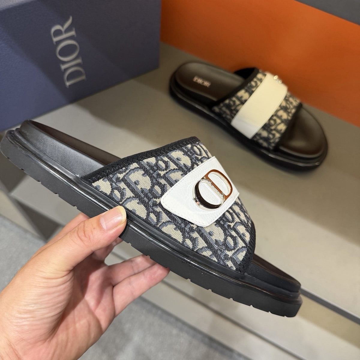 Dior Patterned Buckle Slide Sandals - Open Toe
