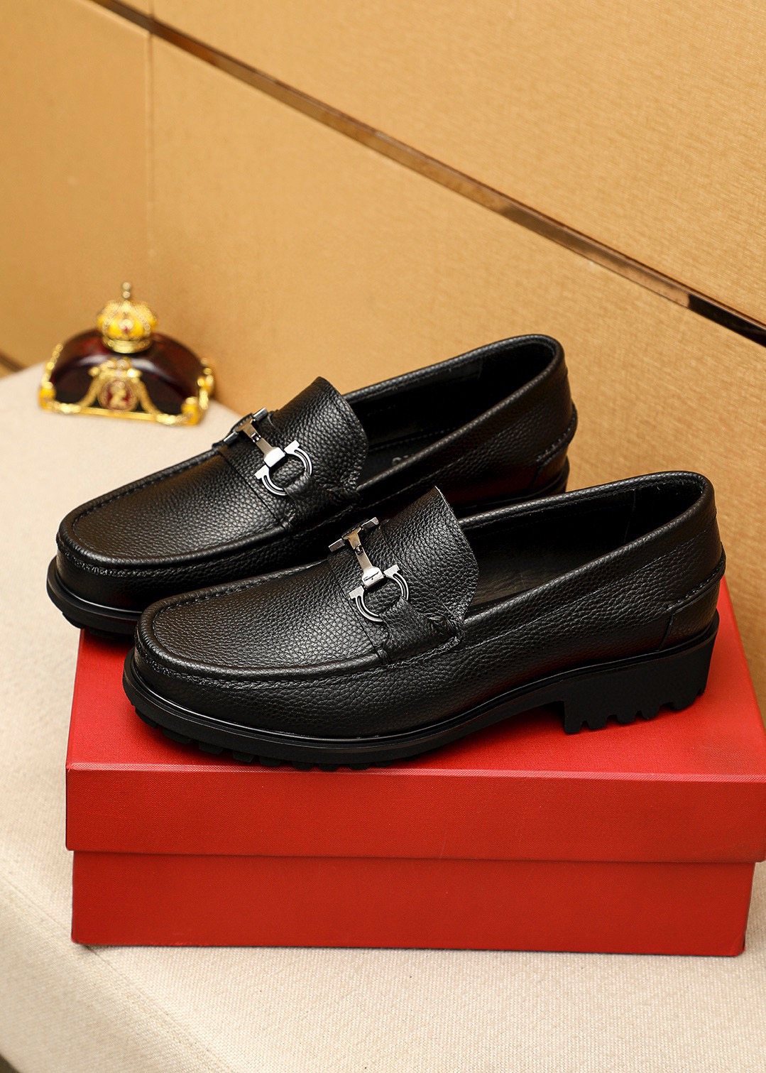 Ferragamo Pebbled Leather Lug Sole Loafers