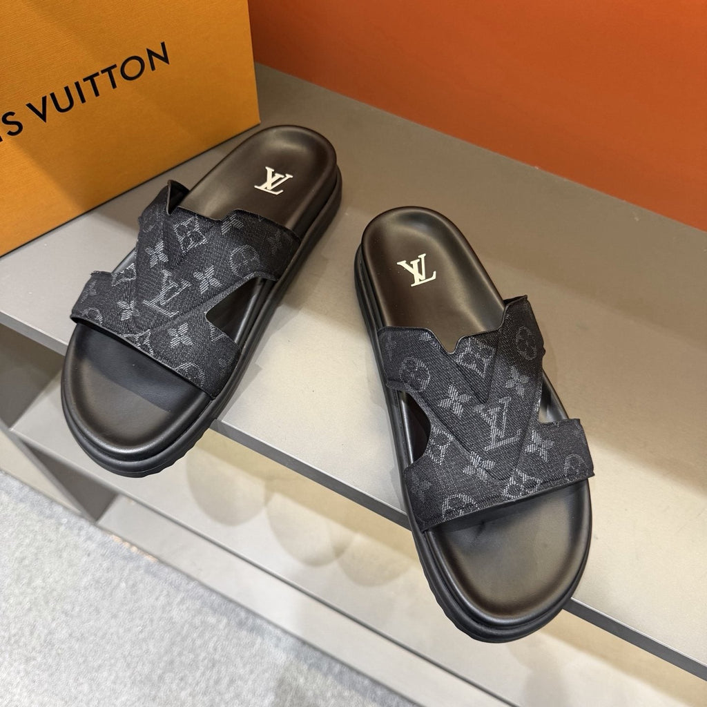 Louis Vuitton Monogram Cross-Strap Slide Sandals - Open Toe