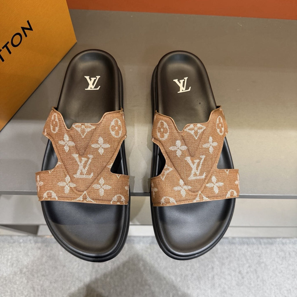 Louis Vuitton Monogram Cross-Strap Slide Sandals - Open Toe